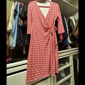 Faux Wrap Dress Geometric Print Red Size L